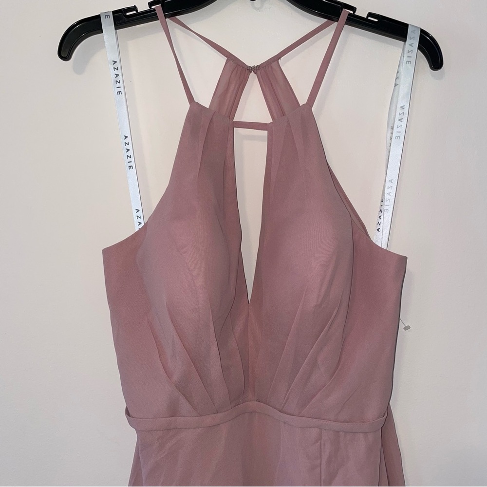 Azazie Evalleen Dusty Rose A-Line Pleated Chiffon Dress Size 12 - Picture 6 of 12